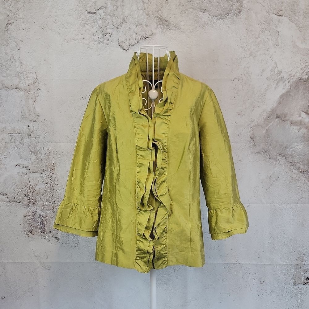 Atelier Classiques Entier Ruffled Shirt Jacket Chartreuse Green Womems Size M